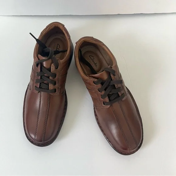 Clarks Men’s Brown Leather Touareg Vibe Wide Width Lace Up Classic Formal Shoes